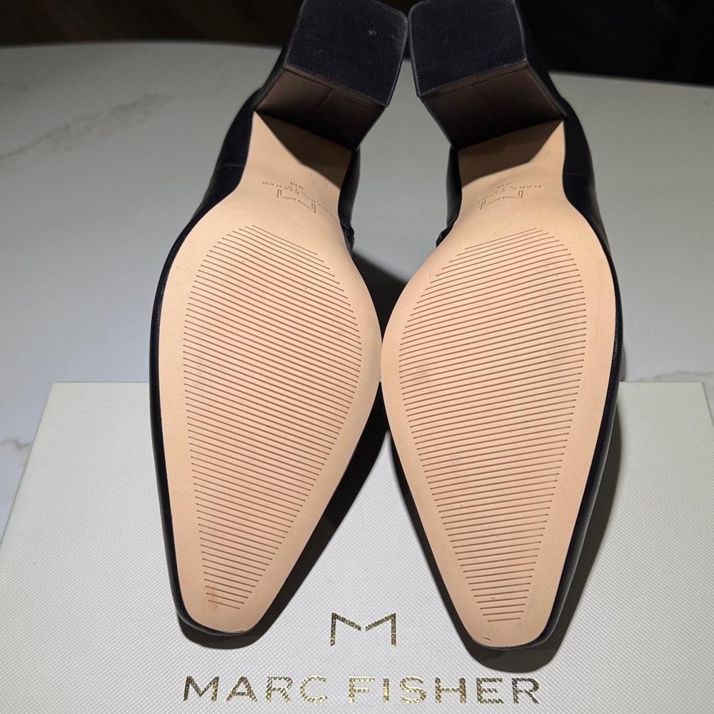🥳NEW MARC FISHER Mlyanara 3 1/2” Heel Leather Ankle Boots, Black - Picture 11 of 16